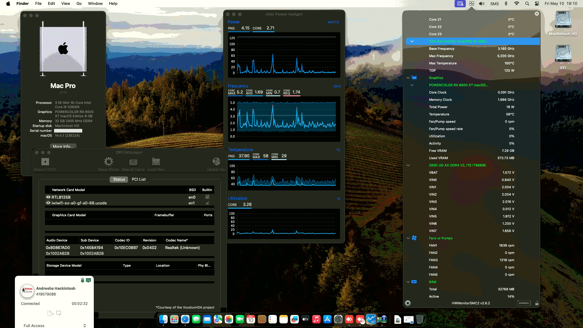 Success Hackintosh macOS Sonoma 14.4.1 Build 23E224 in Gigabyte Z690 UD AX DDR4 V2 + Intel Core i9 12900K + Power Color RX 6600 XT